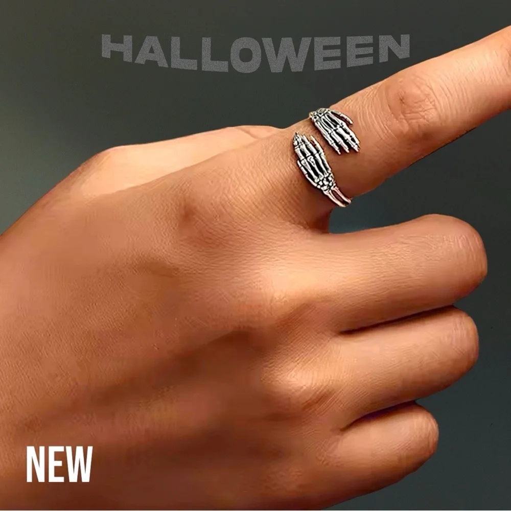 New 925 Sterling Silver Halloween Vintage Skeleton Hand Ring - Picture 4 of 8
